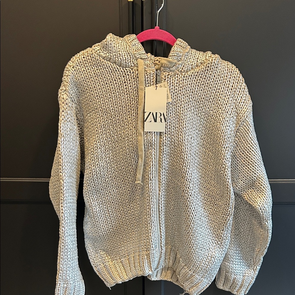 Zara Silver Knit Zip-Up Hoodie